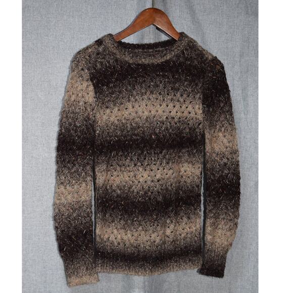 Ombre Brown Knit Sweater Textured Fuzzy Pullover Long Sleeve Women’s S - Picture 1 of 3